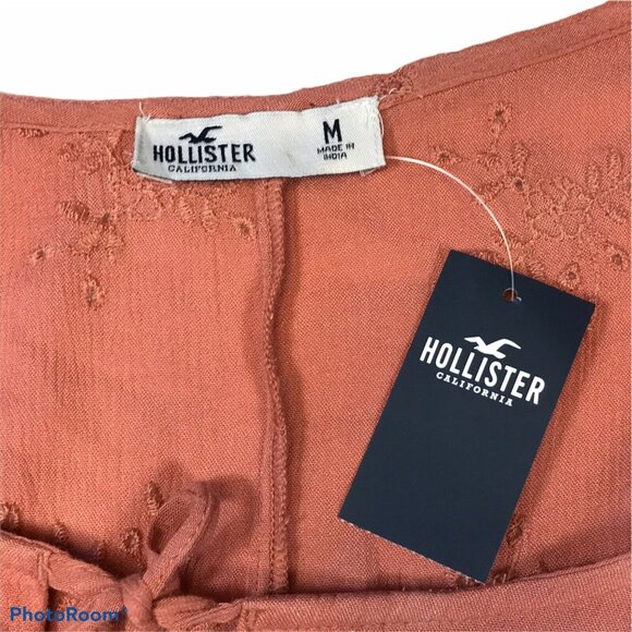 Hollister Womens Size Medium Blouse Embroidered Peplum Long Sleeve Rust New - Picture 3 of 12